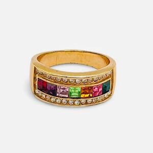 Vintage 18K Gold‎ HGE Womens Ring Multi Gem Sz 8.5